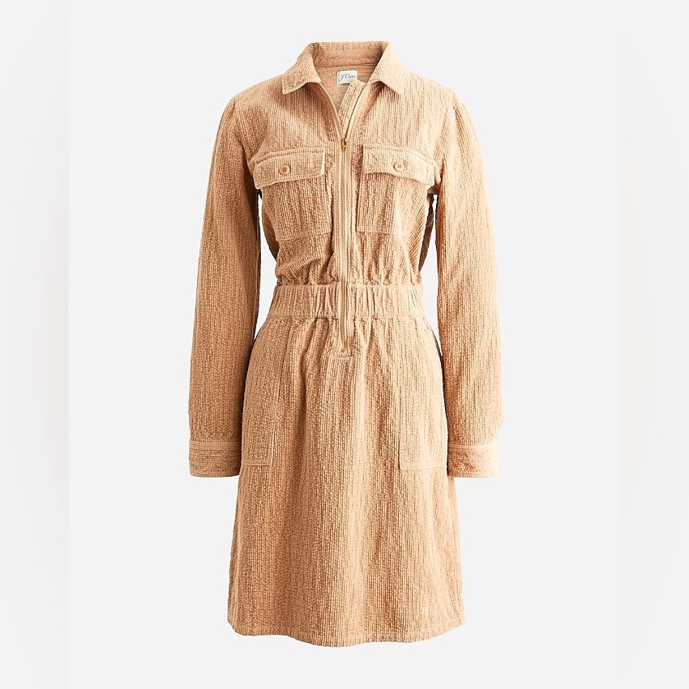 NWT J Crew Zip-front Cinched Dress in Corduroy Size 2   Tan Academia Preppy boho